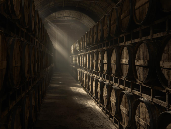 Barrels of Scotch Whisky in a room
