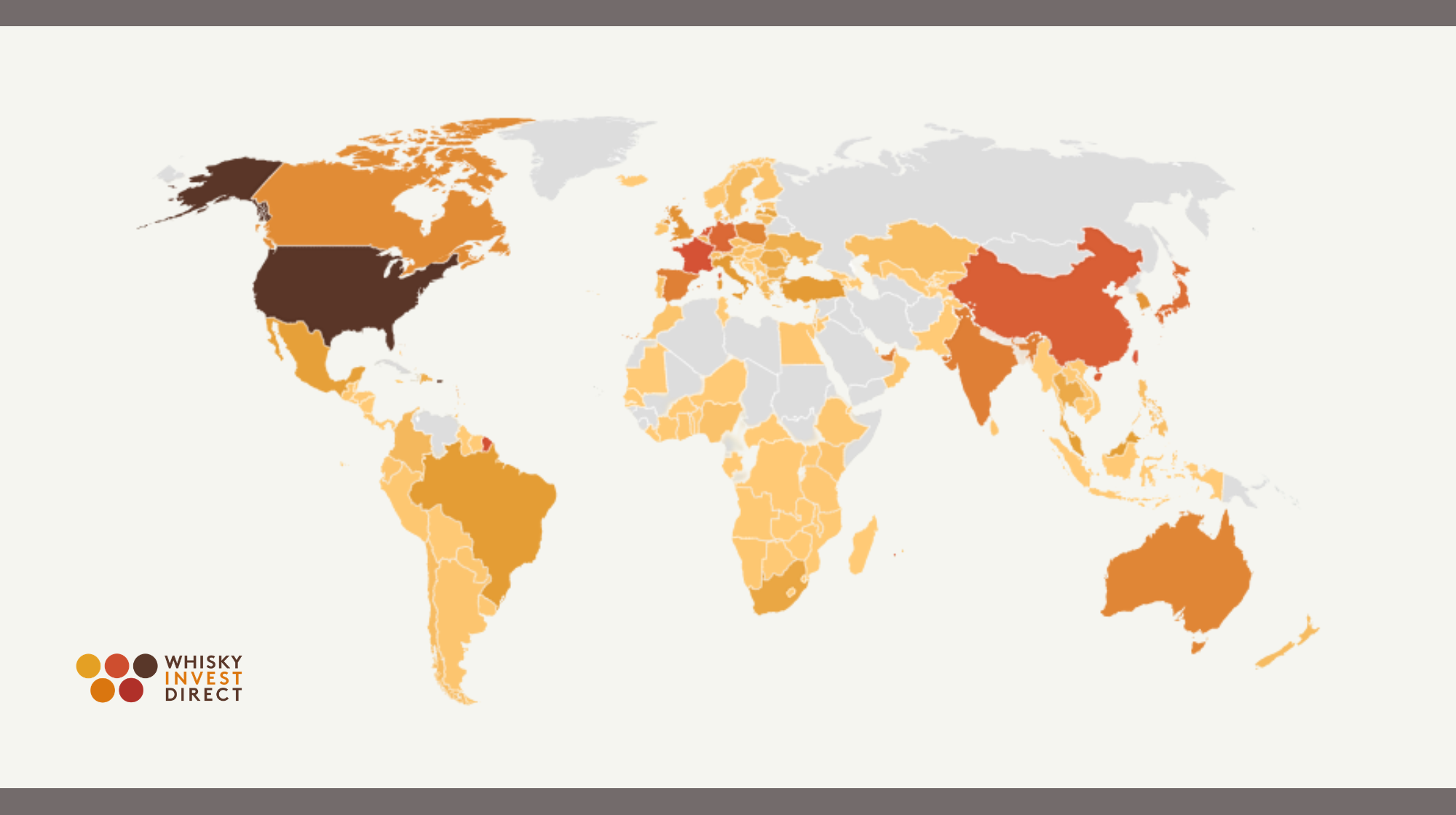 A heat map showing Scotch whisky exports around the world