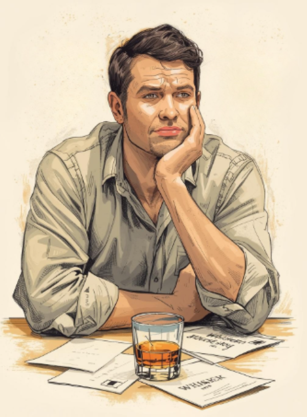 Man sitting with a whisky on the table